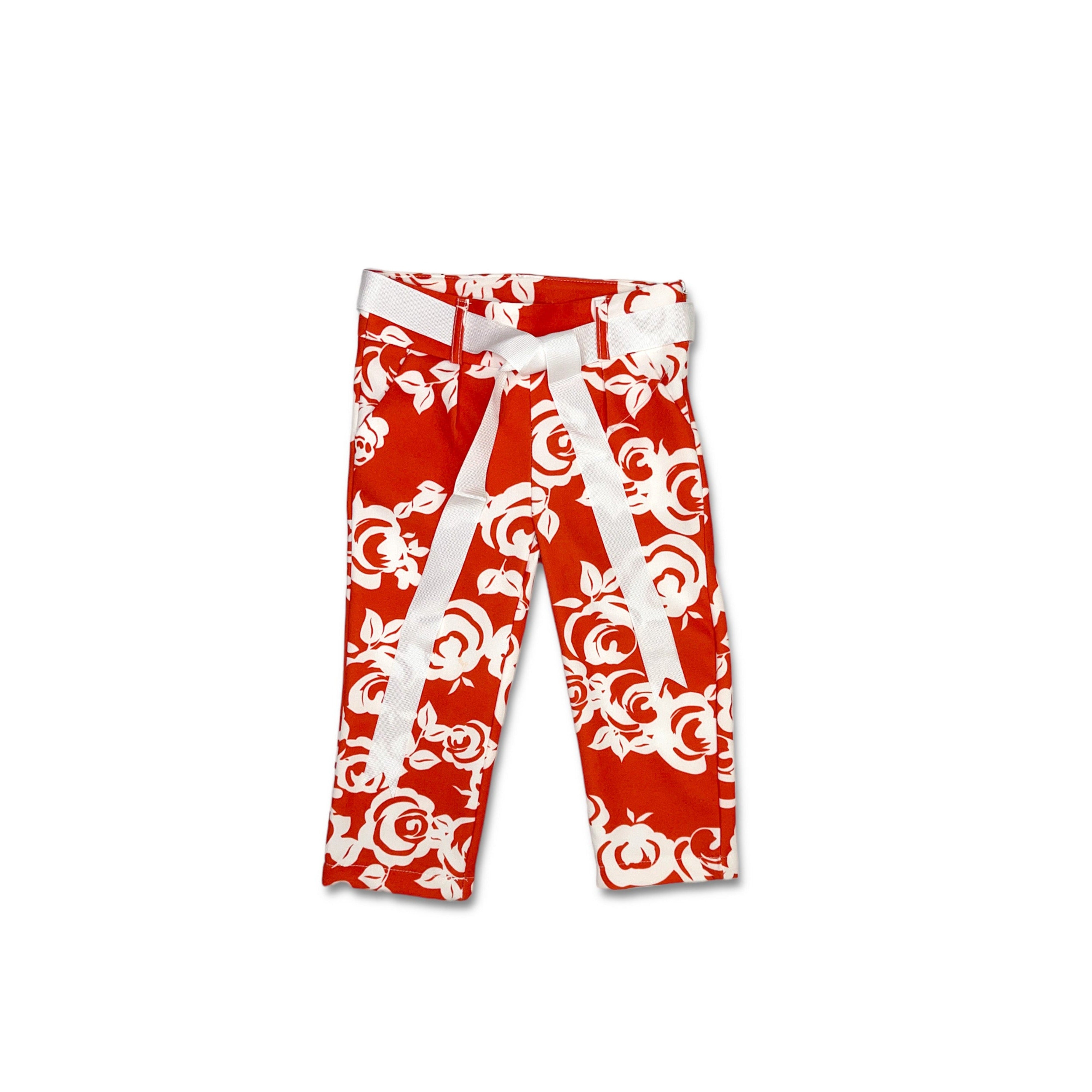 Girl Floral Orange Belted Pants